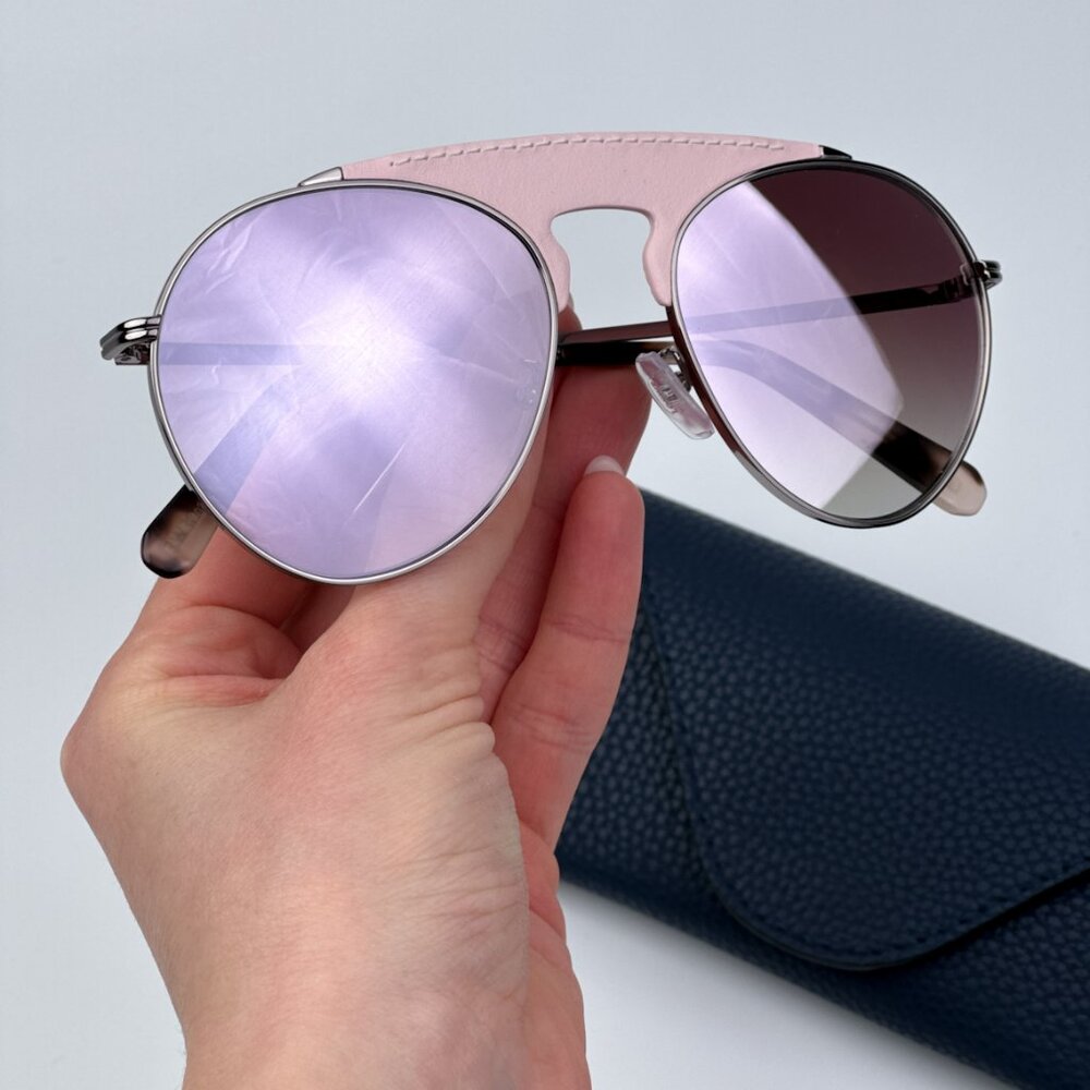 Loewe Women BRAND NEW Sunglasses LW40005U 14U Pink Leather Bordeaux Mirror Pilot